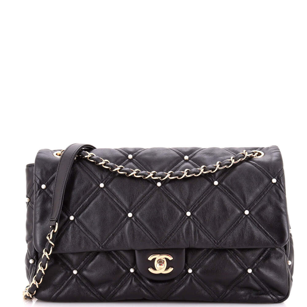 Chanel Medium CC Flap Bag Pearl Studded Quilted Lambskin